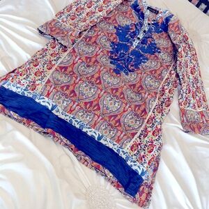 Floral Embroidered Bohemian Tunic Top
